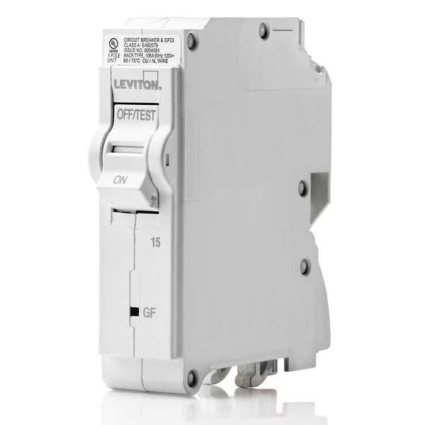 Circuit Breaker, 15A, 1 Pole, 120V AC, 10kA, Leviton, Mfr#: LB115-EP